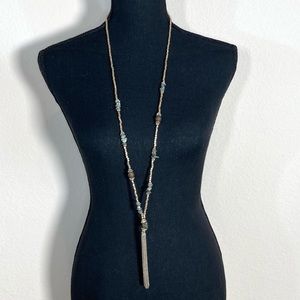 Chico's Necklace Gold Tone beads with tassel